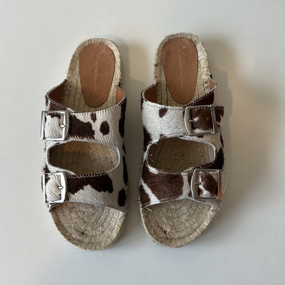 Anthropologie Double Buckle Cow Print Espadrille Sandals Size 39 - Picture 5 of 12